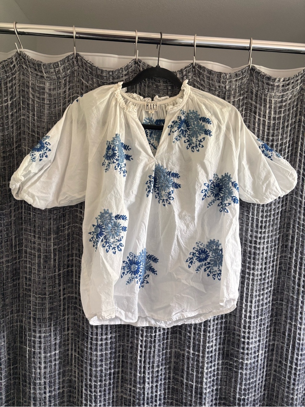 Embroidered Blue Floral Peasant Blouse - Mary